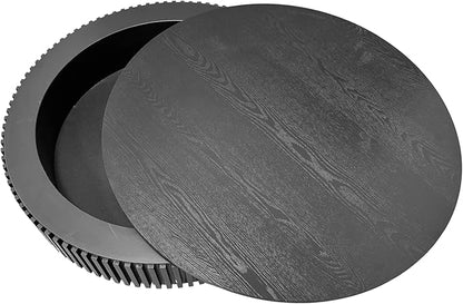 39 Inch Round Drum Coffee Table with Storage, Modern Handcraft Fluted Drum Coffee Table, Wooden Round Cocktail Tea Table Center Table with Sturdy Pedestal for Living Room Apartment (Black)