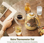 Load image into Gallery viewer, Hazel Quinn Retro Electric Kettle - 1.7 Liters / 57.5 Ounces Tea Kettle with Thermometer, All Stainless Steel, 1200 Watts Fast Boiling, BPA-free, Cordless, Automatic Shut Off - Garden Scenery