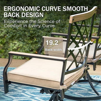 PHI VILLA Swivel Patio Chairs Set of 2 Outdoor Dining Rocker Chair Support 300 lbs for Garden Backyard Bistro Furniture Set with Cushion, Black
