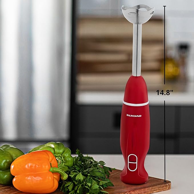 OVENTE Immersion Hand Blender, 300W Electric Handheld Portable Stick Mixer with 2 Mixing Speed and Stainless Steel Blades for Effortless Blending Smoothies, Shakes, Puree or Baby Food, Red HS560R