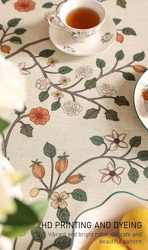 Designer Floral Small Square Tablecloth,French Linen Light Beige Indoor Table Cloth,Fall Wrinkle Resistant Decor Tablecloths for Dining Thanksgiving Kitchen Party,55"*55"-Flora A
