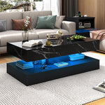 Load image into Gallery viewer, 47.2" Large High-Glossy LED Coffee Table with 2 Sliding Drawers, Living Room Storage Coffee Tables with Marbling Print, Modern Stylish Double-Layer Center Tables w/LED Lights, Black