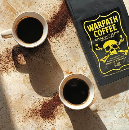 Warpath Coffee Medium Roast Ground Coffee, Breakfast Blend, High Caffeine, Extra Strong Roasted 100% Arabica Coffee Ground Beans, Rich Aroma, Full Bodied Intense Cup, Created by Navy SEALs, 12oz