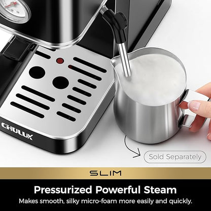 CHULUX Slim Espresso Machine with Milk Frother Steam Wand, 20 Bar Professional Italian Pump Espresso Coffee Machine for Home Cappuccino & Latte Maker, Stainless Steel Black