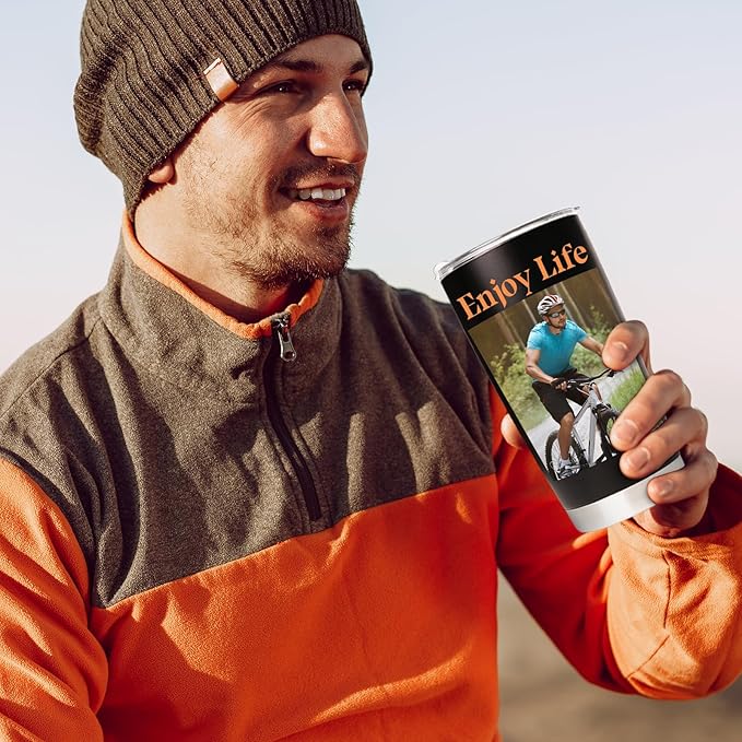 Personalized Tumbler with Pictures/Text - Custom Coffee Mug Cup 20 Oz with Lid - Customized Employee Appreciation Gifts - Christmas Gifts for Men Women - Customized By Enterprise (UV-printing)