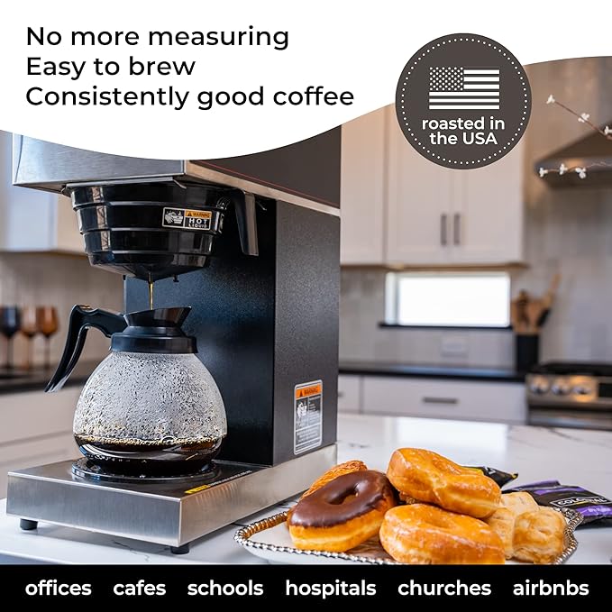 Colonial Coffee Packets, Pre Ground Coffee Packs, High Caffeine Blend, Medium - Dark Roast, Bulk Single Pot Bags for Drip Coffee Makers, (2.5 oz Bags, Pack of 100)