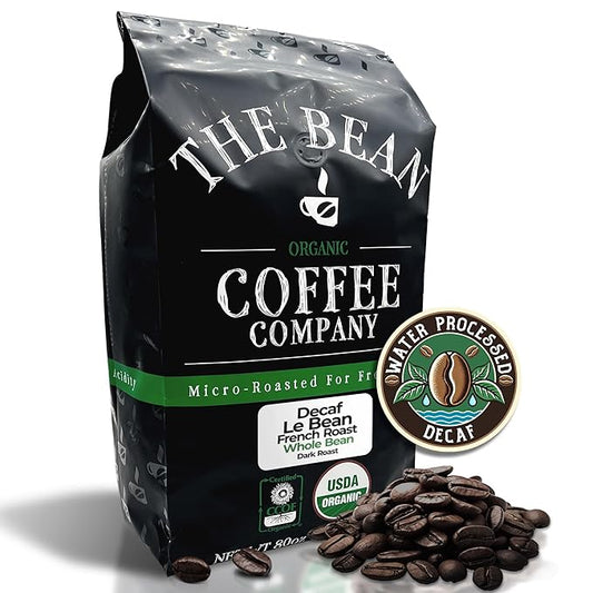 The Bean Organic Coffee Company Water Processed DECAF Le Bean, Dark French Roast, Whole Bean Coffee, 5-Pound Bag
