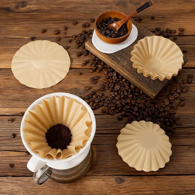 Segarty 150 Count Natural Unbleached Brown Paper Coffee Filters, 6.1inch 1-2 Cup Paper-made Disposable, Pour Over Maker Basket Dripper for Home, Office, Cafeteria Use, Suitable for Most Coffee Maker