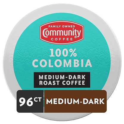 Community Coffee 100% Colombia 96 Count Coffee Pods, Medium Dark Roast, Compatible with Keurig 2.0 K-Cup Brewers, 24 Count (Pack of 4)