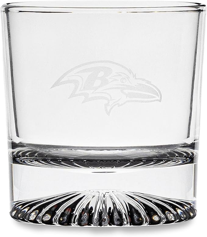 The Memory Company Officially Licensed NFL Wood Boxed Drinkware Set, with 2 Rocks Glasses and Cooling Cubes, Baltimore Ravens