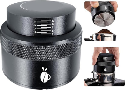 Espresso Tamper 51mm, Adjustable Depth Coffee Tamper with Calibrated Spring Loaded, 304 Stainless Steel Palm Tamper Tool, fits 51mm Portafilter Basket (Black)