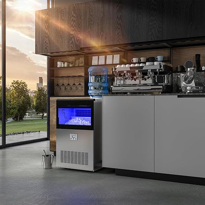 YITAHOME 2 Way Water Inlet Commercial Ice Maker Machine 150LBS/24H, 33LBS Storage Bin, Tap Water & Top Loading 3-5 Gallon Freestanding Ice Maker with Stainless Steel Ice Scoop Ice Bucket