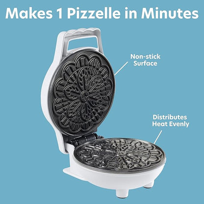 Mini Electric Pizzelle Maker- Makes 1 Personal Tiny Sized 4" Traditional Italian Waffle in Minutes- Nonstick Iron Press w Recipe Guide - Unique Dessert Cookie Treat or Housewarming Baking Gift for Her