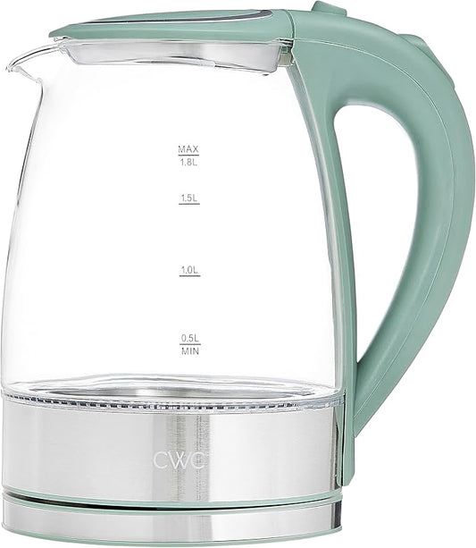 COOK WITH COLOR Electric Kettle - Rapid Boil, Sleek Design, and Safety Features - Great for Quick and Easy, Sage, 1.8 Liters