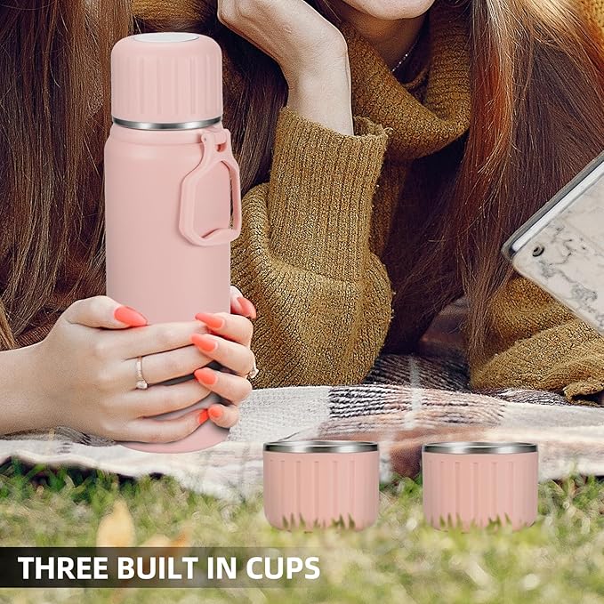 750ml/27 OZ Coffee Thermo with 3 cups, Insulated Water Bottle, Stainless Steel Vacuum Flask Set for Hot and Cold Drinks, Gifts Box