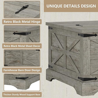 Furnideco Farmhouse Lift Top Coffee Table, Square Wood Center Table with Large Hidden Storage Compartment for Living Room, Rustic Modern Table with Hinged Lift Top, Oak Grey