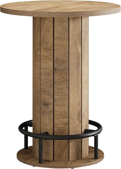 Tribesigns Round Bar Table, 39.4" H Wood Bistro Pub Table with Metal Ring Footrest for Dining Coffee Cocktail Living Room, Small Space, Light Brown(Only Table)