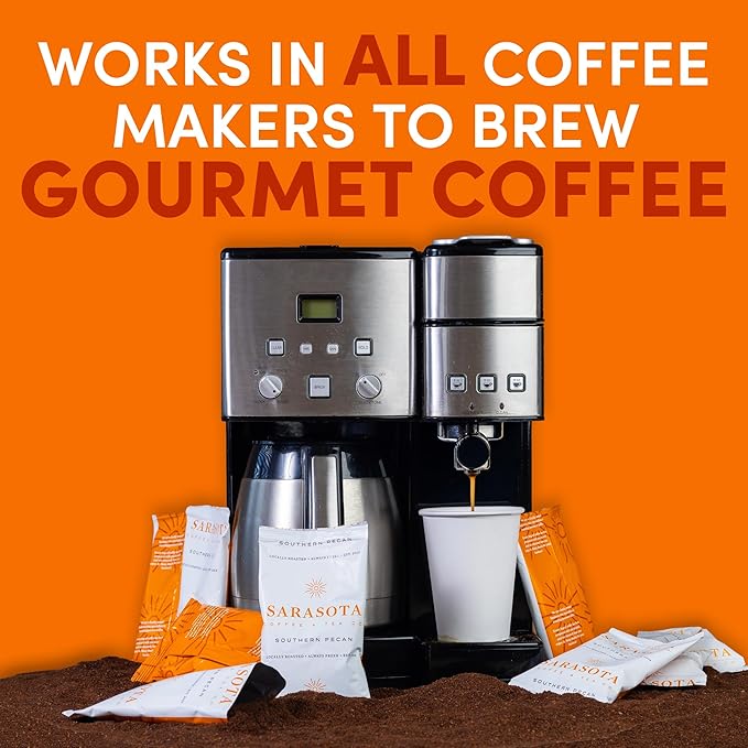 Coffee Packets – Southern Texas Butter Pecan Flavored Medium Roast | Low Acid Mold Free Ground Fractional Packs for 12 Cup Brewers | 2 oz Single-Pot Bags, 12 Count – Sarasota