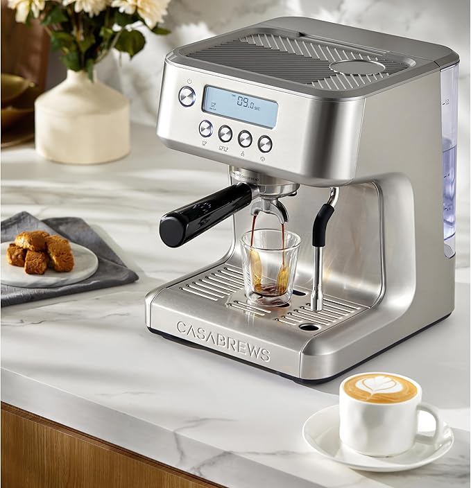 CASABREWS Ultra Espresso Machine with LCD Display, Powerful Milk Frother and Customizable Brewing Temperature, Provides Barista-Level Lattes and Cappuccinos