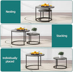 Load image into Gallery viewer, Nesting Round Coffee Table Set of 2 End Tables for Living Room,Grey Coffee Table Wooden Accent Furniture with Metal Frame,Stacking Side Tables,Black+Warm Grey