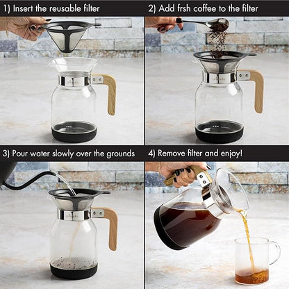 Primula Park Pour Over Park Set with Permanent Reusable Removable Ultra Fine Micro Mesh Stainless Steel Filter, Coffee Dripper Pour Over Maker Brewer Pot, Borosilicate Glass, Easy to Use, 36 oz
