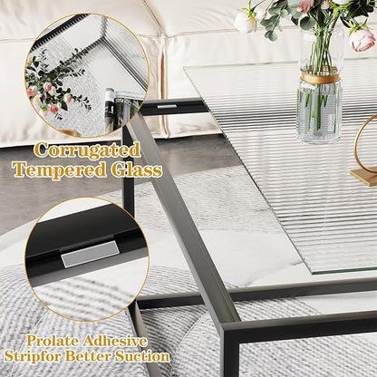 Glass Coffee Table Modern Center Table,Minimalist Coffee Table Sofa Side Tea Table for Living Room,Tempered Glass-top with Sturdy Metal Frame, Easy Assembly,26.4 x 26.4 x 15.7 Inches, Black