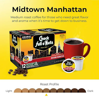 Chock full o’Nuts Midtown Manhattan Keurig K-Cup Pods for Keurig Brewers – Premium Arabica, Medium Roast – Single Serve – 1 Pack of 12 K-Cup Pods