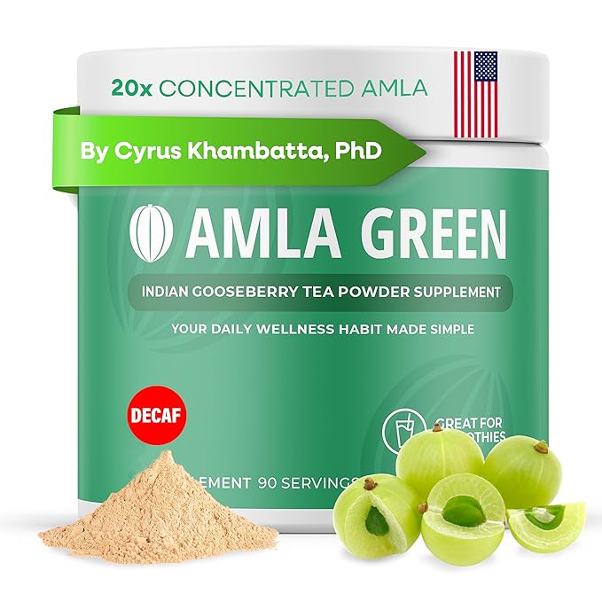 Amla Powder & Decaf Green Tea Superfood Supplement, 20x Ultra Concentrated Amla, Oolong Tea and Indian Gooseberries, Organic, Vegan, 90 Servings