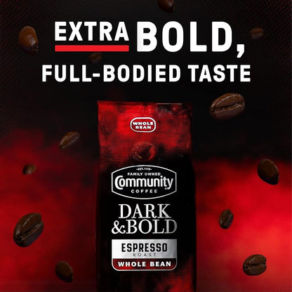 Community Coffee Dark & Bold Espresso Blend, Dark Roast Whole Bean Coffee, 11 Ounce Bag (Pack of 1)