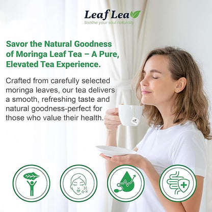 LeafLea Moringa Tea, 120 Fresh-Sealed Tea Bags, Premium Herbal Blend from 100% Natural Moringa Leaves, Supports Digestion & Immune Health, Caffeine-Free, Sugar-Free, Vegan, Non-GMO