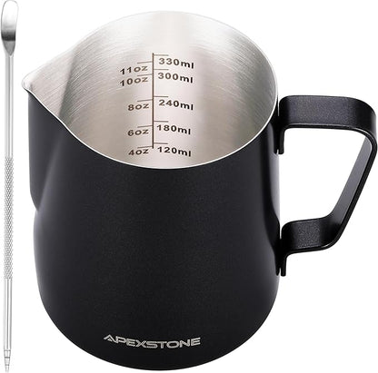 Apexstone Coffee Steaming Pitcher 12 oz/350 ml, Espresso Milk Frothing Pitcher 12 oz, Espresso Steaming Pitcher 12 oz, Art Pen INCLUDED