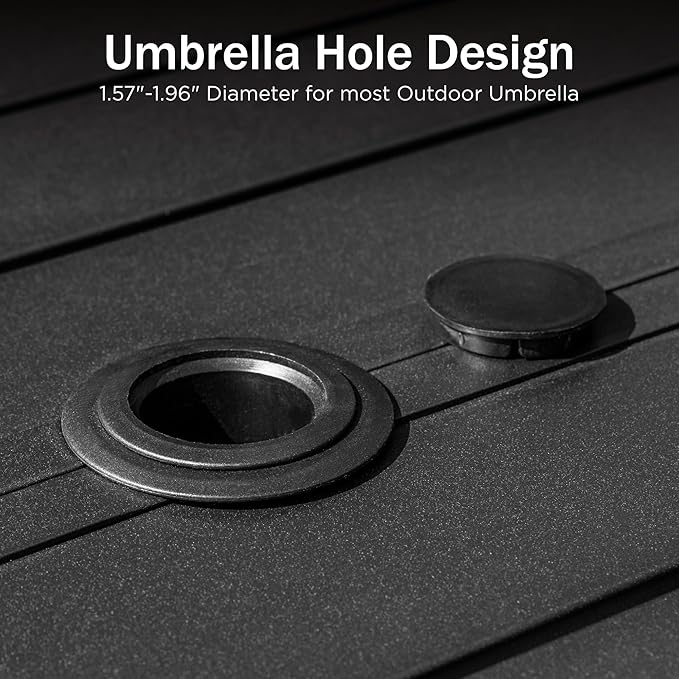 PHI VILLA Outdoor Patio Bar Dining Table for 6, 40" High Top Rectangle Metal Steel Table with 1.97" Umbrella Hole for Garden, Yard and Deck, Black