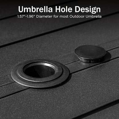 PHI VILLA Outdoor Patio Bar Dining Table for 6, 40" High Top Rectangle Metal Steel Table with 1.97" Umbrella Hole for Garden, Yard and Deck, Black