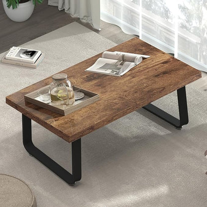 HSH Rustic Coffee Table, Industrial Wood and Metal Center Table, Farmhouse Minimalist Oak Coffee Table for Living Room, Modern Rectangular Wooden Tea&Coffee Table for Bedroom Home, Rustic Brown, 39 In