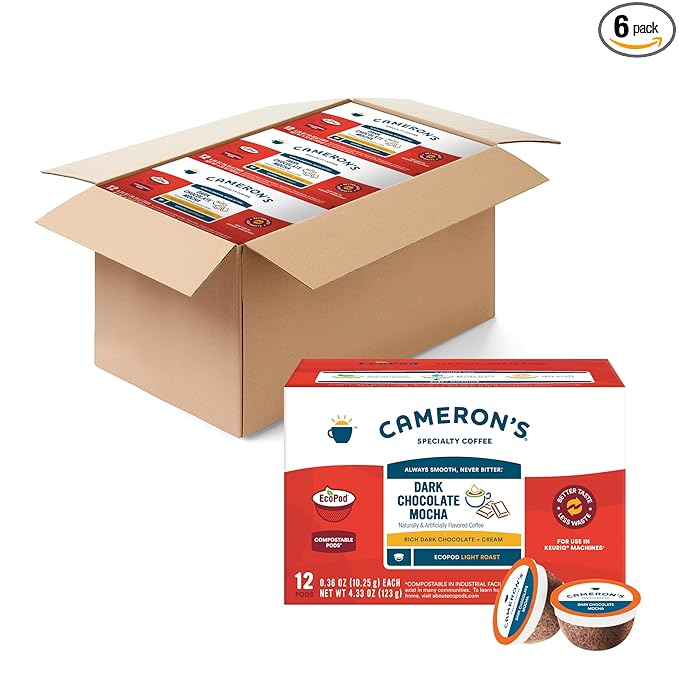 Cameron's Coffee Dark Chocolate Mocha Flavored Single-Serve Pods, Light Roast, 100% Arabica, 12-Count (Pack of 6)