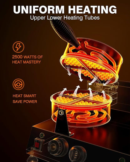 PYY Commercial Waffle Maker - Double Waffle Maker, Non-stick Electric Chaffle Maker for Restaurant Party Food Stall, Large, Stainless Steel
