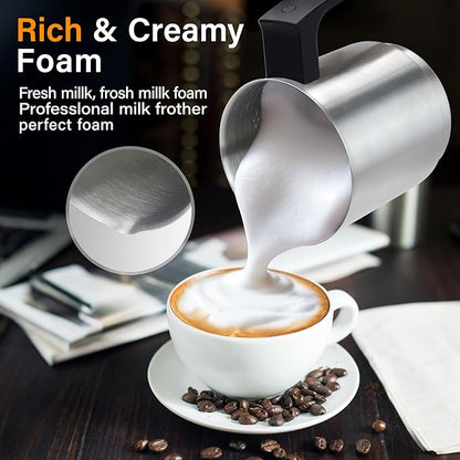 Milk Frother and Steamer, 500ml 4-in-1 Electric Foam Maker with Dial Control & LED Indicator, Hot & Cold Milk Frother, Non-Stick Stainless Steel, Silent, Easy to Clean, for Coffee, Latte, Cappuccino