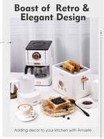 Load image into Gallery viewer, Amaste Retro Style Coffee Machine with 25 Oz Glass Coffee Pot, Reusable Coffee Filter &amp; Three Brewing Modes, 30minute-warm-keeping, Elegant White with Rose Gold