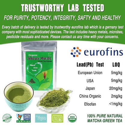 EFOOFAN Matcha Organic Green Tea Powder, Culinary Grade(3.53oz), USDA/JAS/EC Certified, Japanese Sencha Tea Flavor, Vegan and Sugar Free for Cooking, Baking or Candy