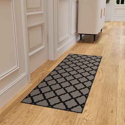 Ottomanson Hallway Runner Rug 2'2" x 6' Non Slip Trellis Area Rugs Easy to Clean Laundry Rug Runner Durable & Pet Friendly Floor Carpet Runners for Hallways Entryway Living Room Kitchen, Dark Gray