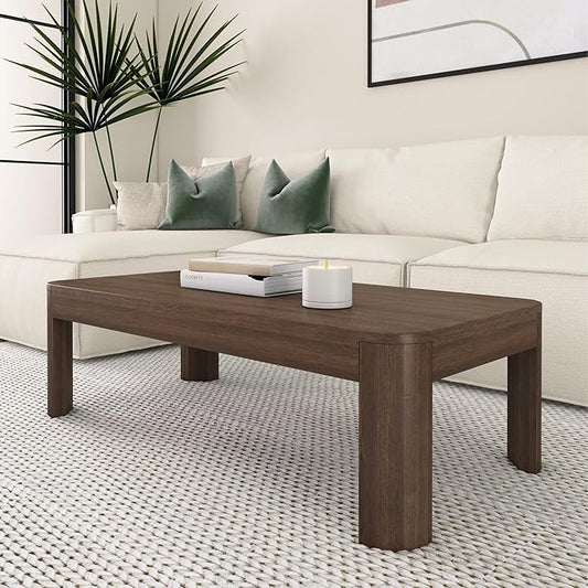 Plank+Beam Modern Rounded Coffee Table, 48 Inch, Solid Wood Contemporary Center Table for Living Room, Rectangle Tea Table, Walnut