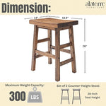 Load image into Gallery viewer, Alaterre Furniture Durango 26-Inch Industrial Wood Counter-Height Stools – Set of 2 Rustic Saddle Seat Bar Stools - Vintage Style with Light or Dark Lacquer Finish for Kitchen Island or Home Bar