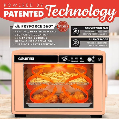 Gourmia French Door Digital Air Fryer Oven - XL 37QT Capacity, 12 Presets, FryForce 360° Tech, Dehydrate, Proof, Slow Cook, Fits 13” Pizza, 1700W, Peach