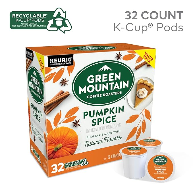 Green Mountain Coffee Roasters Seasonal Selections Pumpkin Spice, Keurig Single-Serve K-Cup Pods, Light Roast Cofee, 32 Count (Pack of 2)