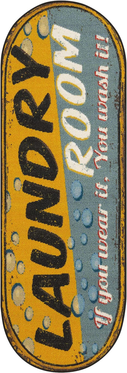 Ottomanson 20" x 59" Oval Laundry Room Rug - Non-Slip Mat for Laundry & Mudroom - Durable, Stain-Resistant, and Easy to Clean - Perfect for High-Traffic Areas - Runner Rug for Entryway, Yellow/Gray