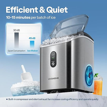 VIVOHOME Electric Portable Compact Countertop Automatic Chewable Nugget Ice Cube Maker Machine with Hand Scoop 10 Ice Bags and Self Cleaning Function 33lbs/Day Silver
