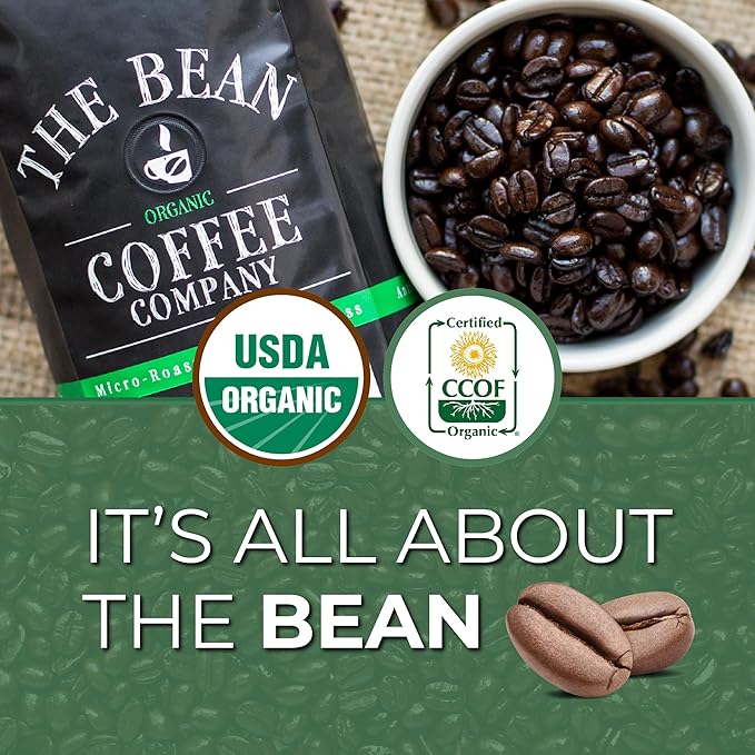 The Bean Organic Coffee Company Water Processed DECAF IL Chicco (Traditional Italian Roast), Dark Roast, Whole Bean Coffee, 5-Pound Bag