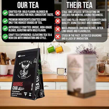 Revival Tea Company Rooibos Chai Tea - Rooibos Red Tea Blend with Fresh Spiced Chai Flavor - Caffeine Free - 24 Tea Bags