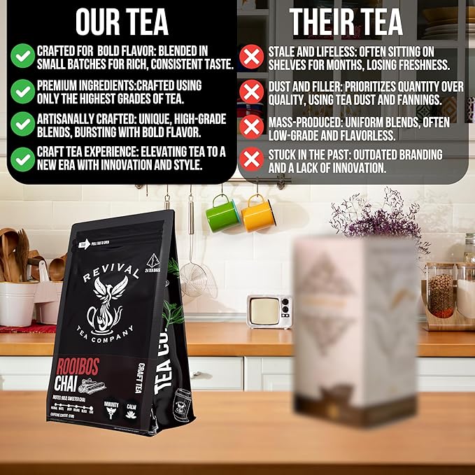 Revival Tea Company Rooibos Chai Tea - Rooibos Red Tea Blend with Fresh Spiced Chai Flavor - Caffeine Free - Loose Leaf 8 Ounces