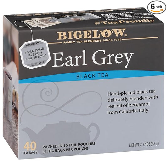 Bigelow Tea Earl Grey Black Tea, Caffeinated Tea, 40 Count Box (Pack of 6), 240 Total Tea Bags